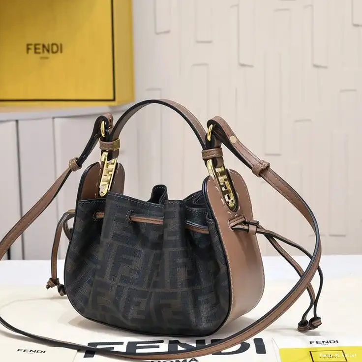 Vintage HOT Bag Bucket Brown Fendi Mini In FF Motif Fabric Pomodorino 0325